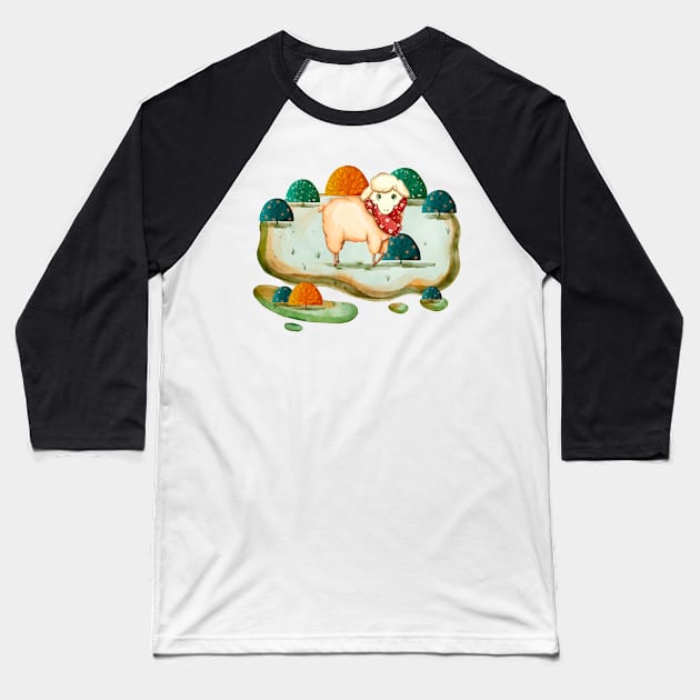 Autumn watercolor illustration Baseball T-Shirt by Mako Design 